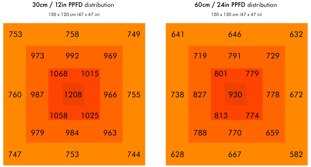 ECO 660 LED grow light PPFD distribution diagram